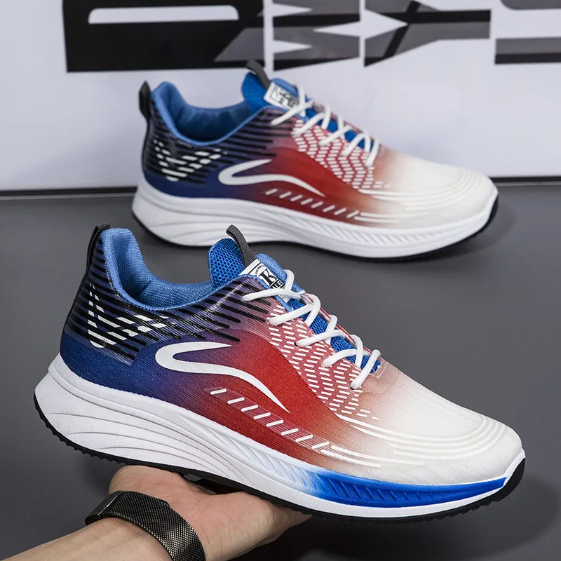 Sapatilhas coloridas com renda masculina, sapatos de malha respirável, calçados casuais, tênis versátil para jovens, tendência, novo, 2023