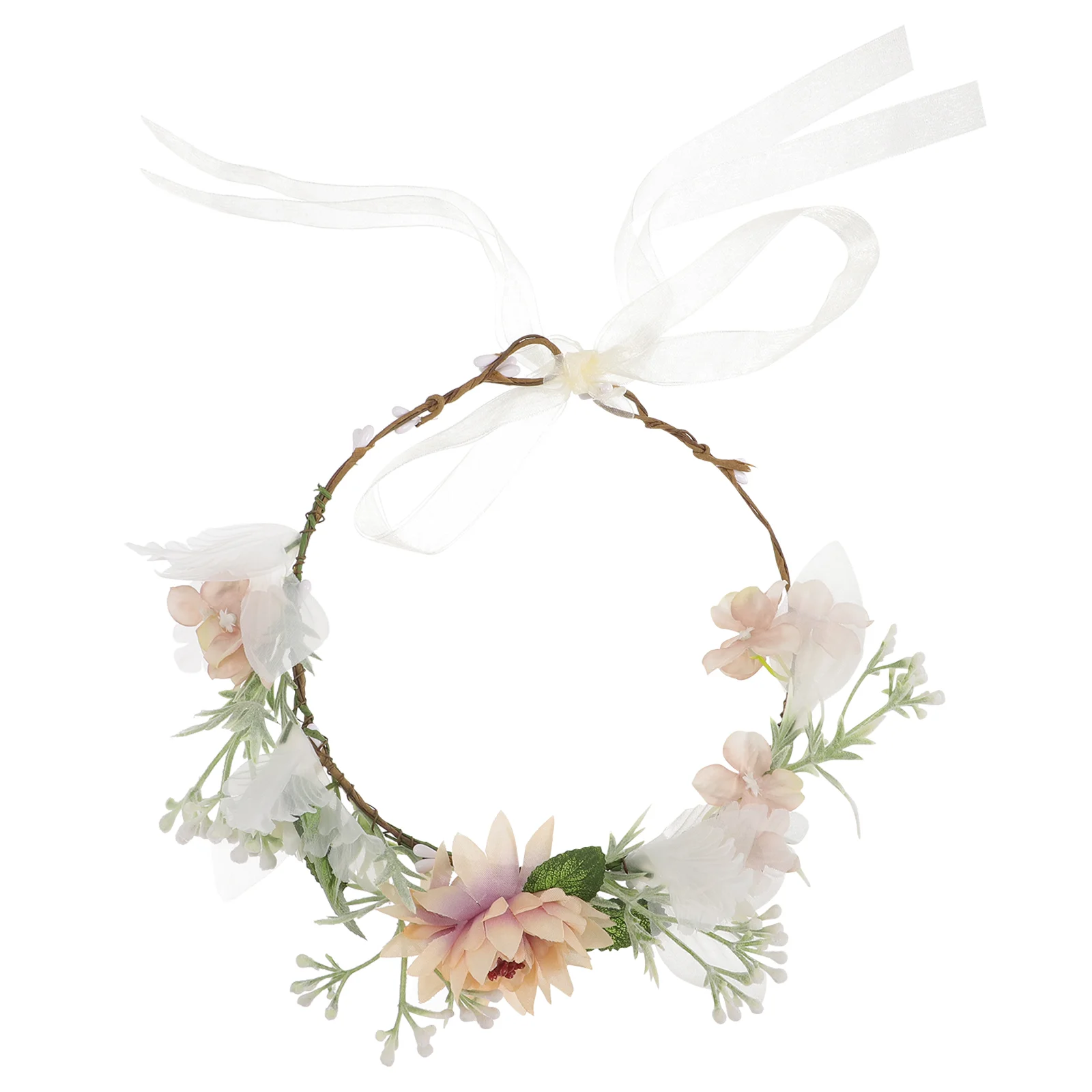 Wreath Women Flower Headband with Ribbon Wedding Bridal Beach Hair Accessories Bride