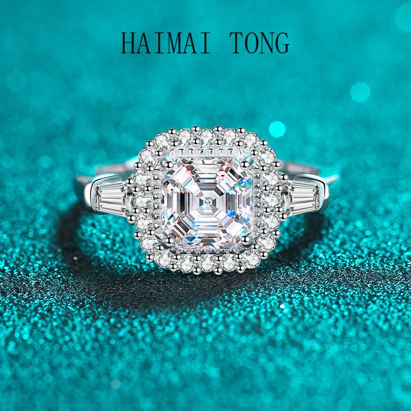 

HAIMATONGPT950 Platinum Ring Female Chamfered Asch 2 Carat Moissanite Ring Manufacturer Direct Supply Wholesale
