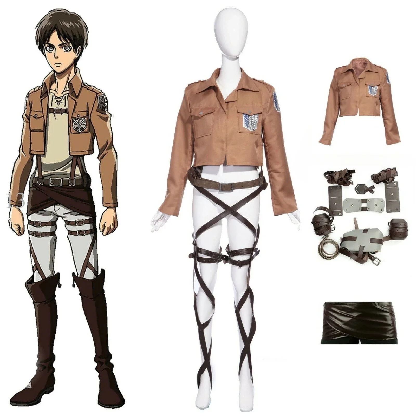

Attack on Titan Eren Jaeger Cosplay Costume Anime Character Halloween Masquerade Performance Clothing for Adult