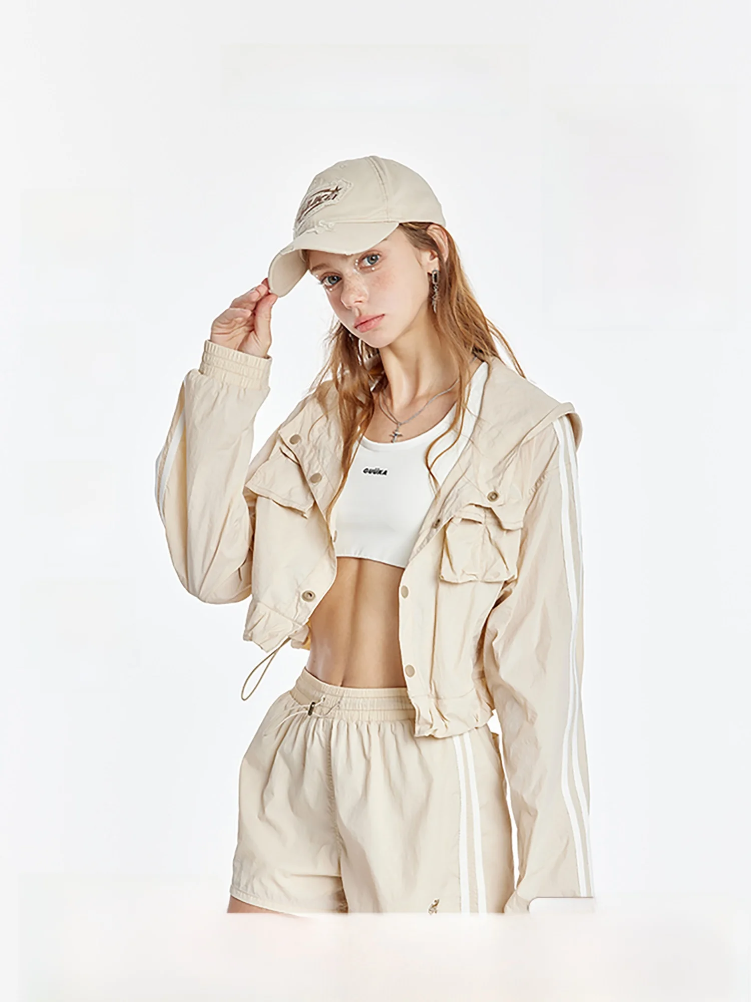 GUUKAHERO Women's Short Hooded Jacket Breathable UV Protection Original Yarn Sunscreen Clothing Summer Fashion Outerwear