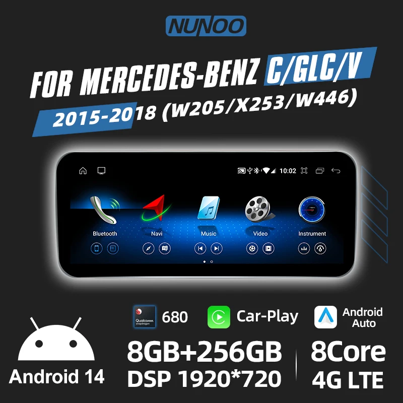 

Android 14 Wireless CarPlay For Mercedes Benz C Class W205 GLC X253 V W446 2015-2018 Car Multimedia Navigation GPS DSP 4G WiFi