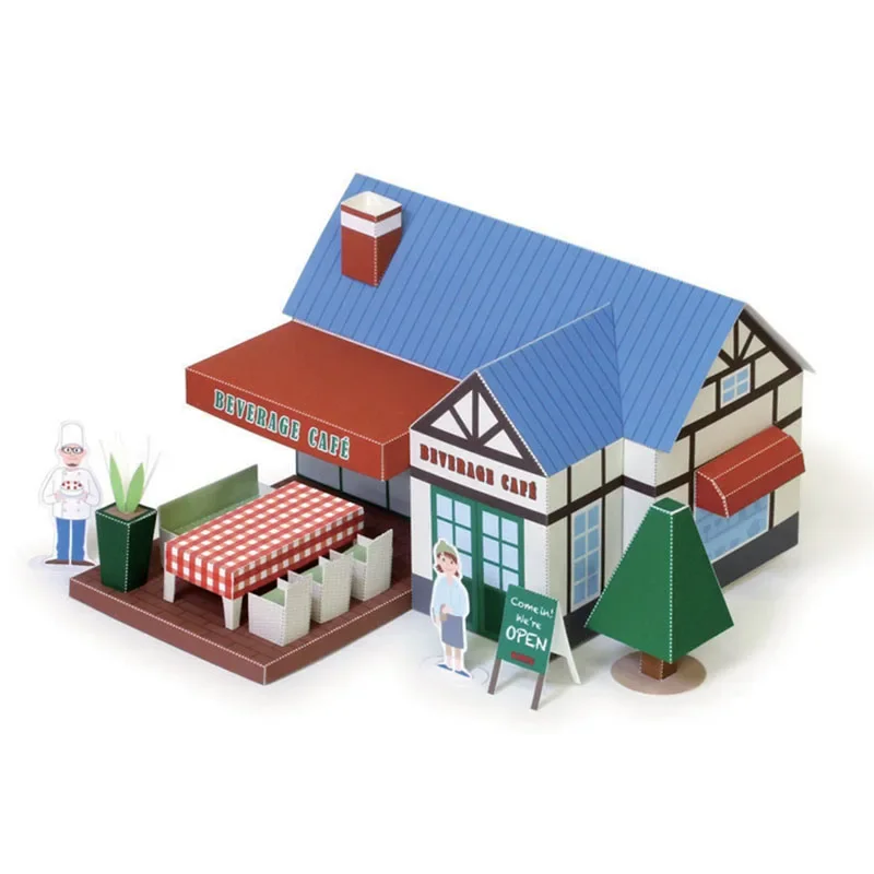 Adorável cabine de cafeteria modelo de papel 3d diy pai-filho quebra-cabeça construção pequena casa boutique papercraft