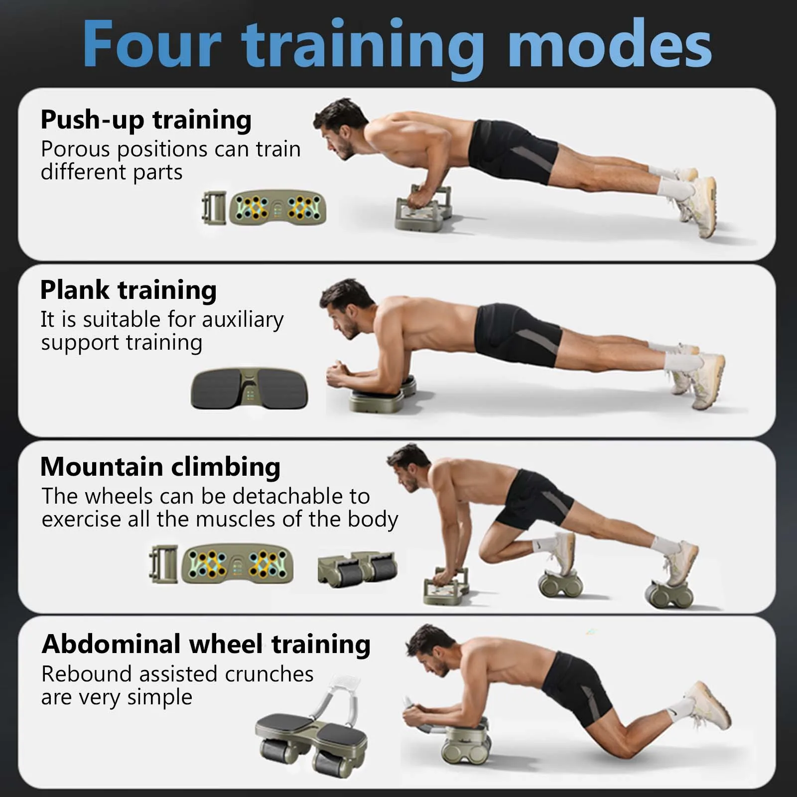 عجلة البطن ذات الارتداد التلقائي ذات 4 عجلات بتصميم قاعدة واسعة لتمرين الجسم بالكامل هدية اللياقة البدنية المنزلية لعيد الميلاد #6