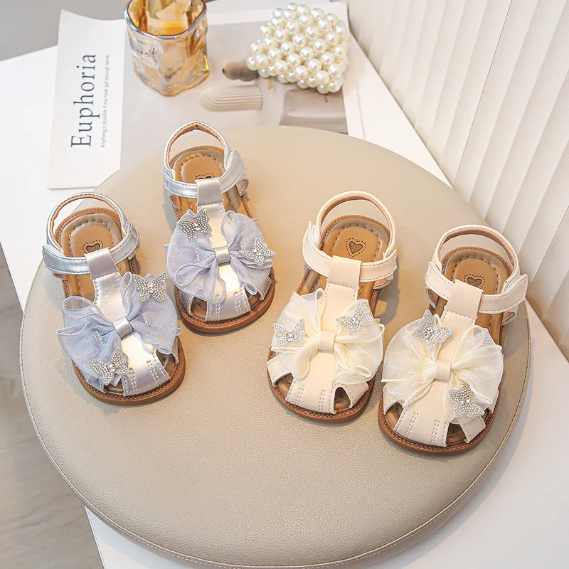 Child Princess Shoes 2025 Spring Autumn New Child Flat Flat Single Shoe Girl Sparkle Bow Shoe Girl Fashion Dancing Leather Shoes