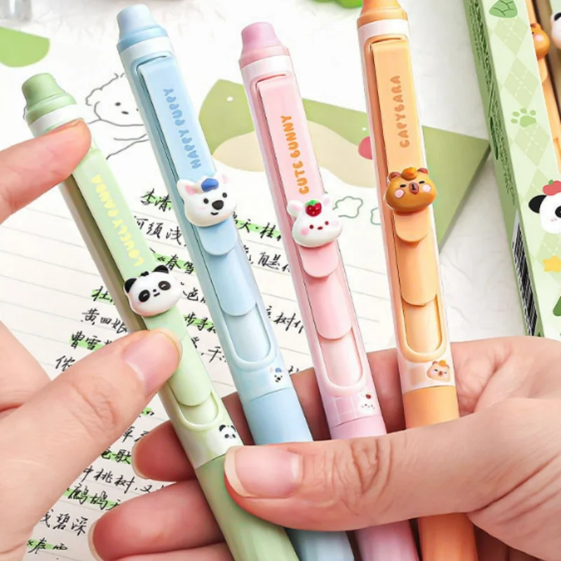 40pcs/lot Kawaii Capybara Panda Rabbit Dog Animal Erasable Gel Pen Cute 0.5mm Blue Ink Signature Pens Office School Supplies