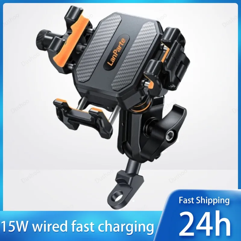 

15W Wired Fast Charging Motorcycle Phone Mount, 360° Rotatable Bike Phone Holder with Charging For iPhone Xiaomi All Smartphones