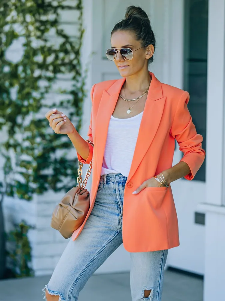 Blazer simple boutonnage pour femme, manteau simple, monochromatique, polyvalent, simple, mode coréenne, décontracté, travail, élégant, nouveau, 2022