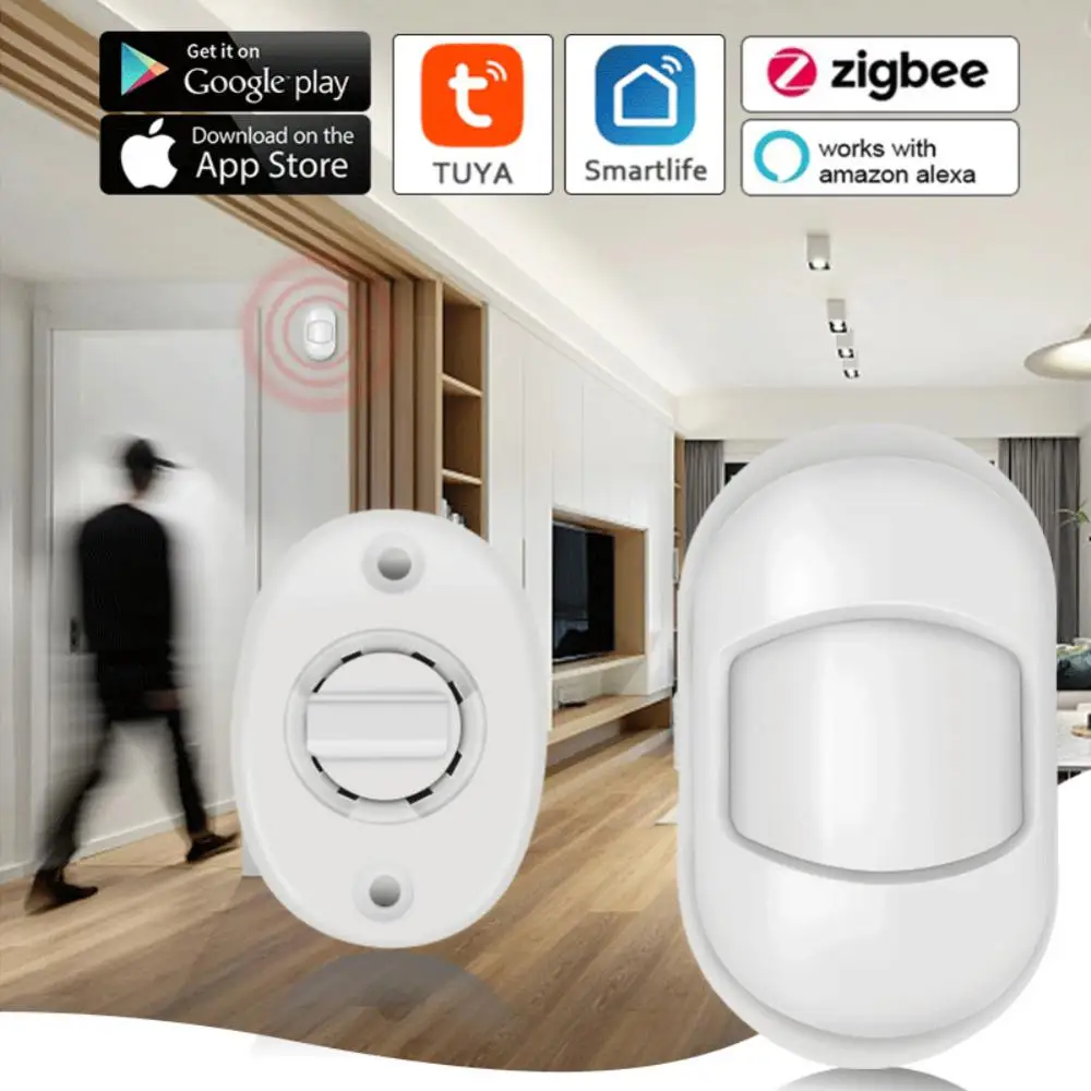 Tuya Zigbee-Sensor de Movimento PIR, Detector de Segurança Inteligente, Controle de Vida Inteligente, Trabalhe com Alexa, Zigbee Gateway