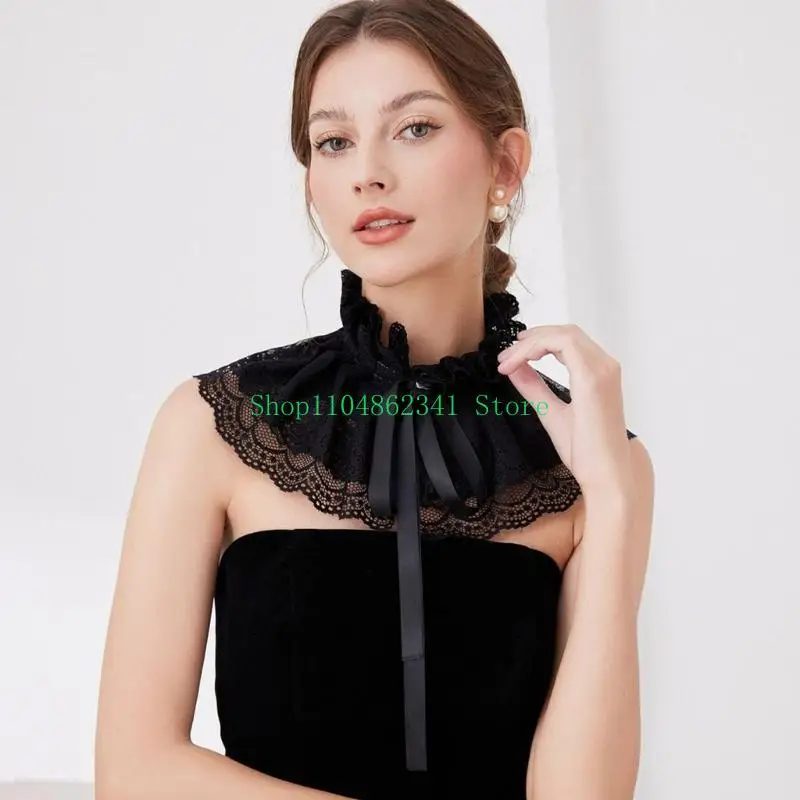 5asd thanh lịch Ruffle Lace Stand Sai Cổ áo Phục hưng Ruff cổ cho phụ nữ