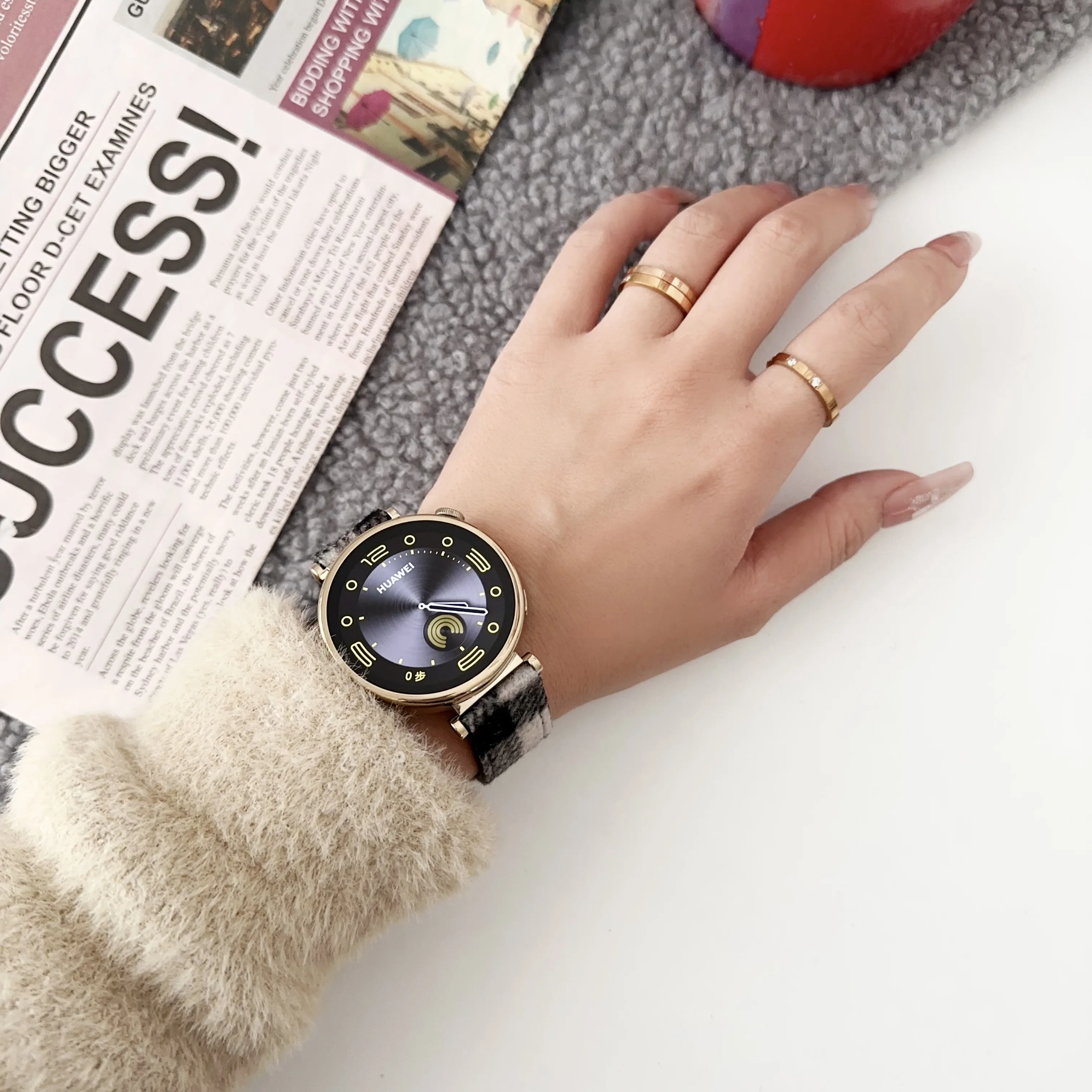 18mm Leather check wool strap watchband For Huawei Watch GT4 5 41mm Smartwatch strap for women girl lady