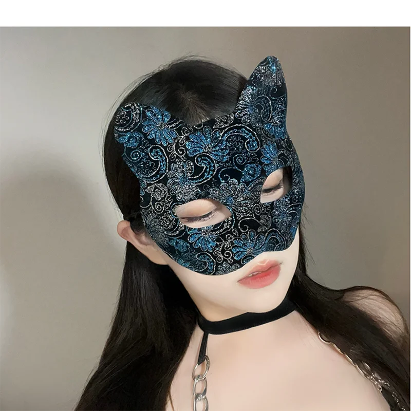 Masque de mascarade de luxe pour femmes, chat Sexy, demi-visage coloré de venise, Halloween, noël, Cosplay, bal de fête, accessoires de danse en direct