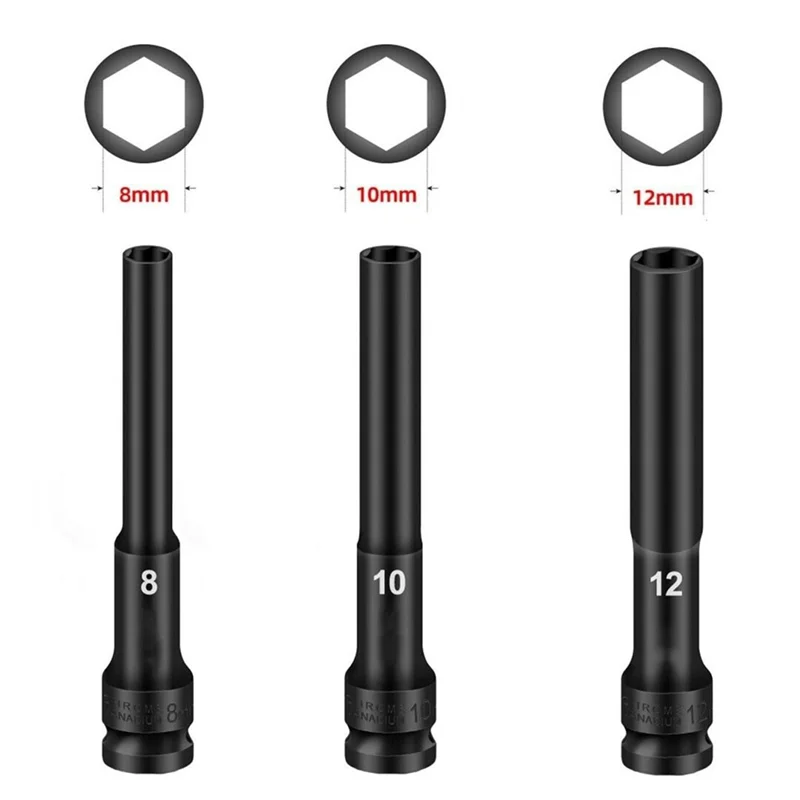 

A27F-3PCS 1/2 Drive Hex Socket Head Impact Wrench Adapter Spanner Converter Square Hole 8Mm 10Mm 12Mm For Pneumatic Air Tool