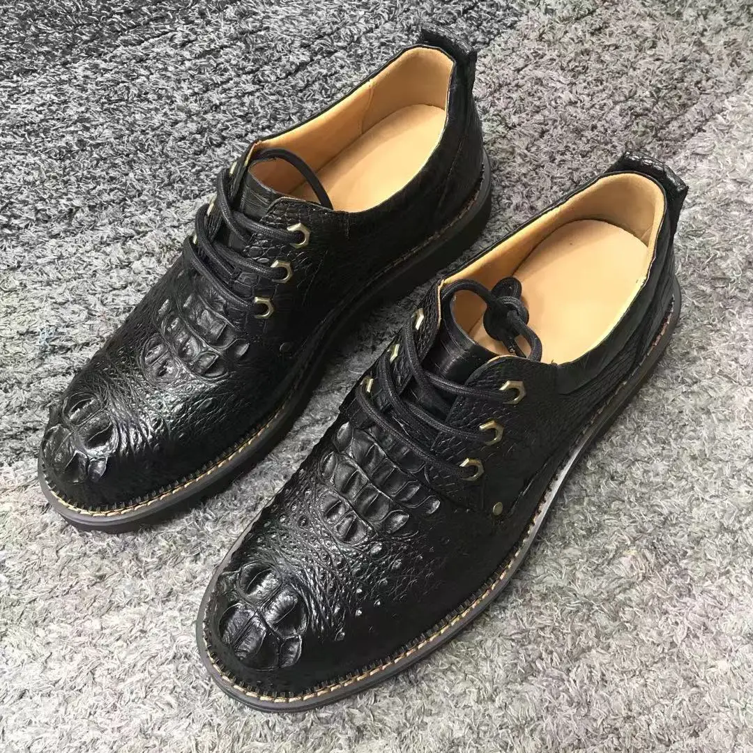 Luxury Fashion Men Derby Shoes Handmade Crocodile Skin Casual Business Formal Shoes British Wedding Party Dress Shoes