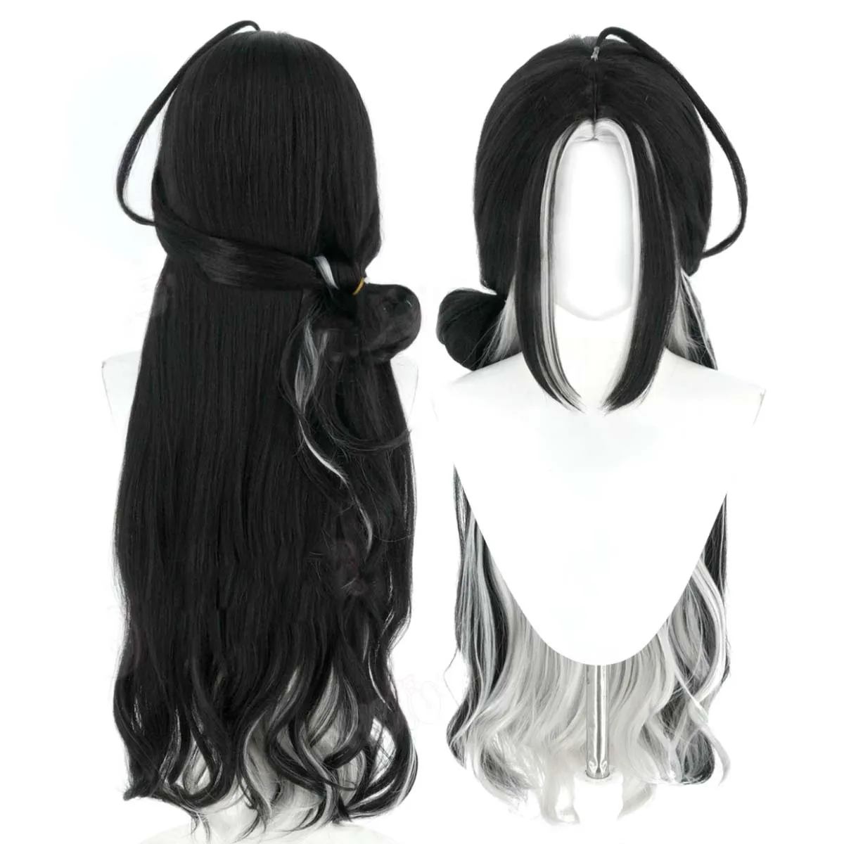 Women Arknights Snegurochka Cosplay Wig Heat Resistant Synthetic Black Gradient Silver Long Wavy Hair For Game Cosplay