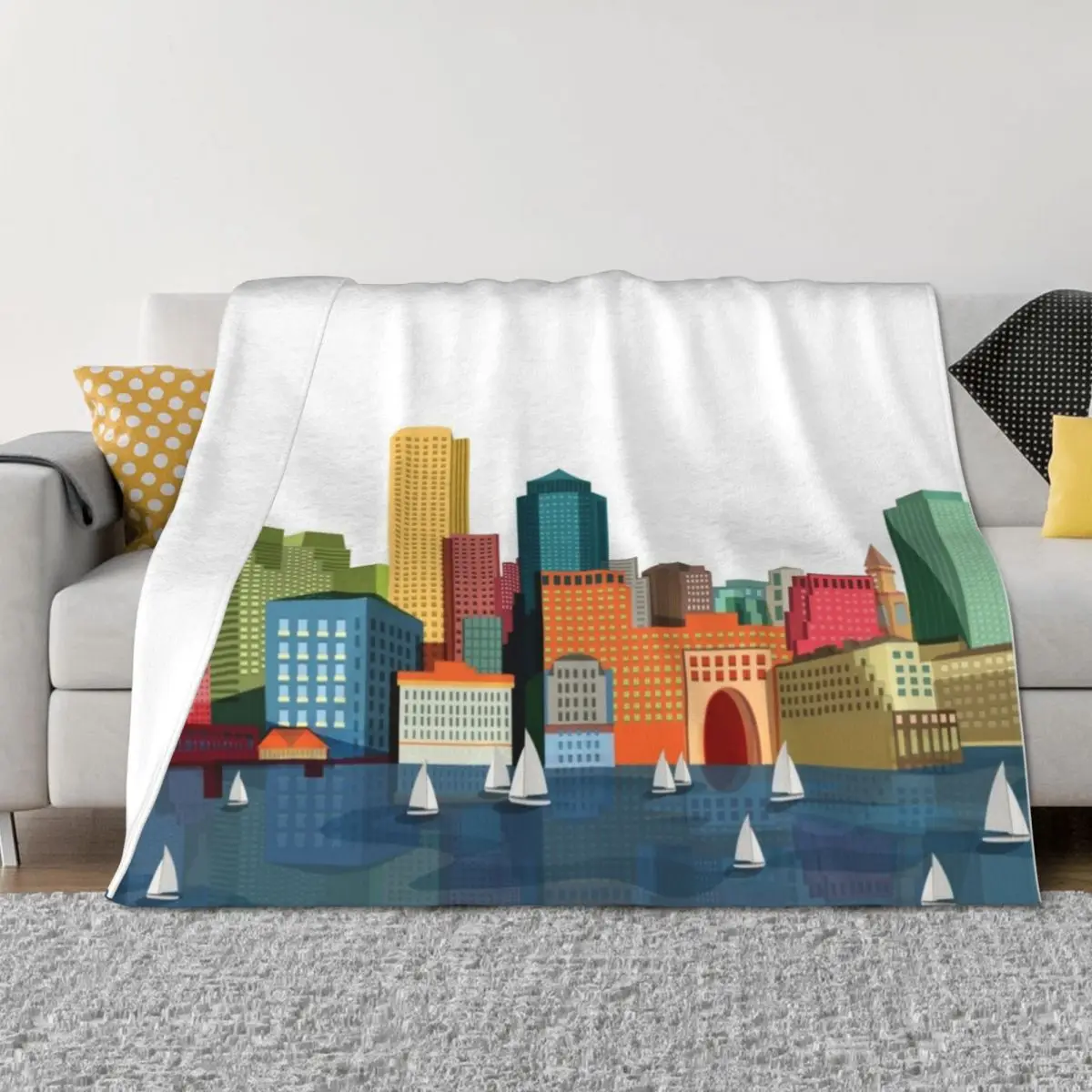 

Boston Illustration Throw Blanket Thins Stuffeds Flannel Luxury Designer Blankets