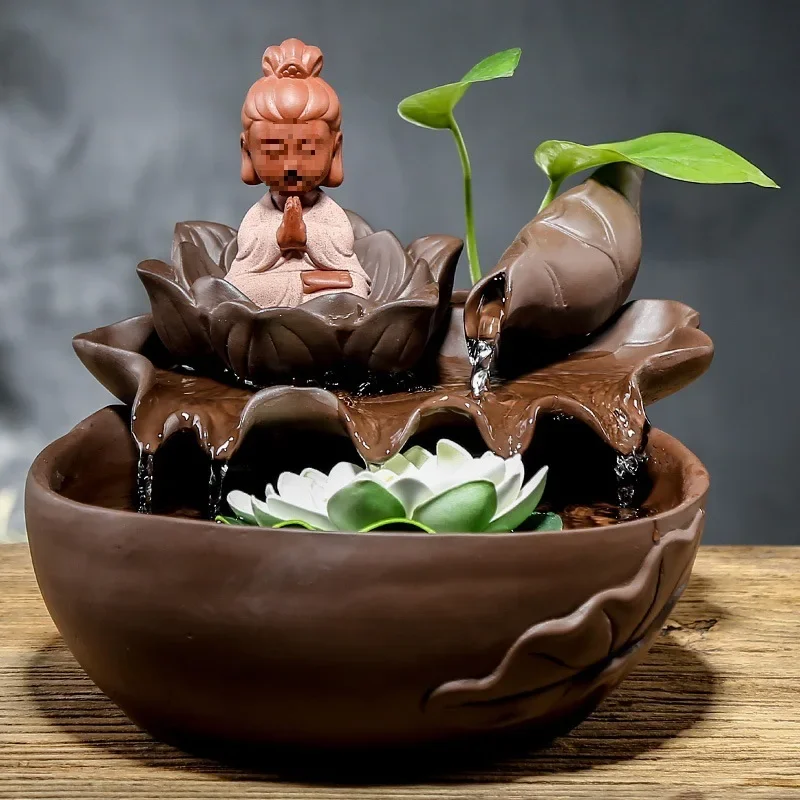 Creative Buddha flowing water fountain ornament, office living room entrance desktop ceramics