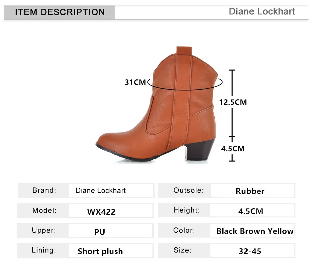 Women Ankle Boots Retro Classic Western Cowboy Boats Low Heels Shoes Chunky Heels Ladies Booties Zapatos De Mujer Black Brown