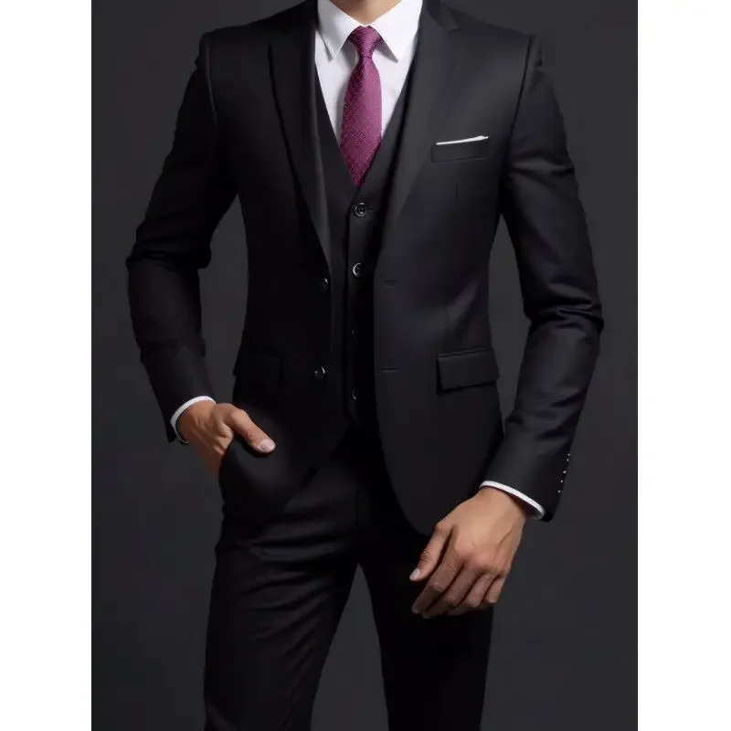 Pak (blazer + vest + broek) Heren Modieus Heren Zakelijk Britse stijl Effen kleur Banket Gastheer Casual trouwpak