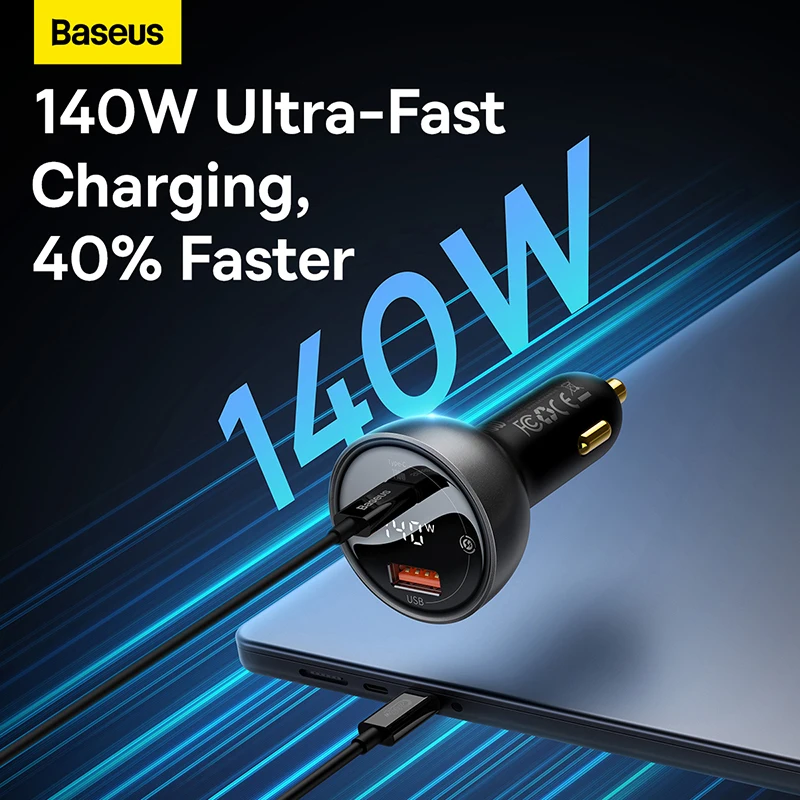 Baseus 140W PD 3.1 Car Charger USB Type C Charger PPS Quick Charge 3.0 QC3.0 Fast Charging For Macbook Pro Laptop iPhone Samsung