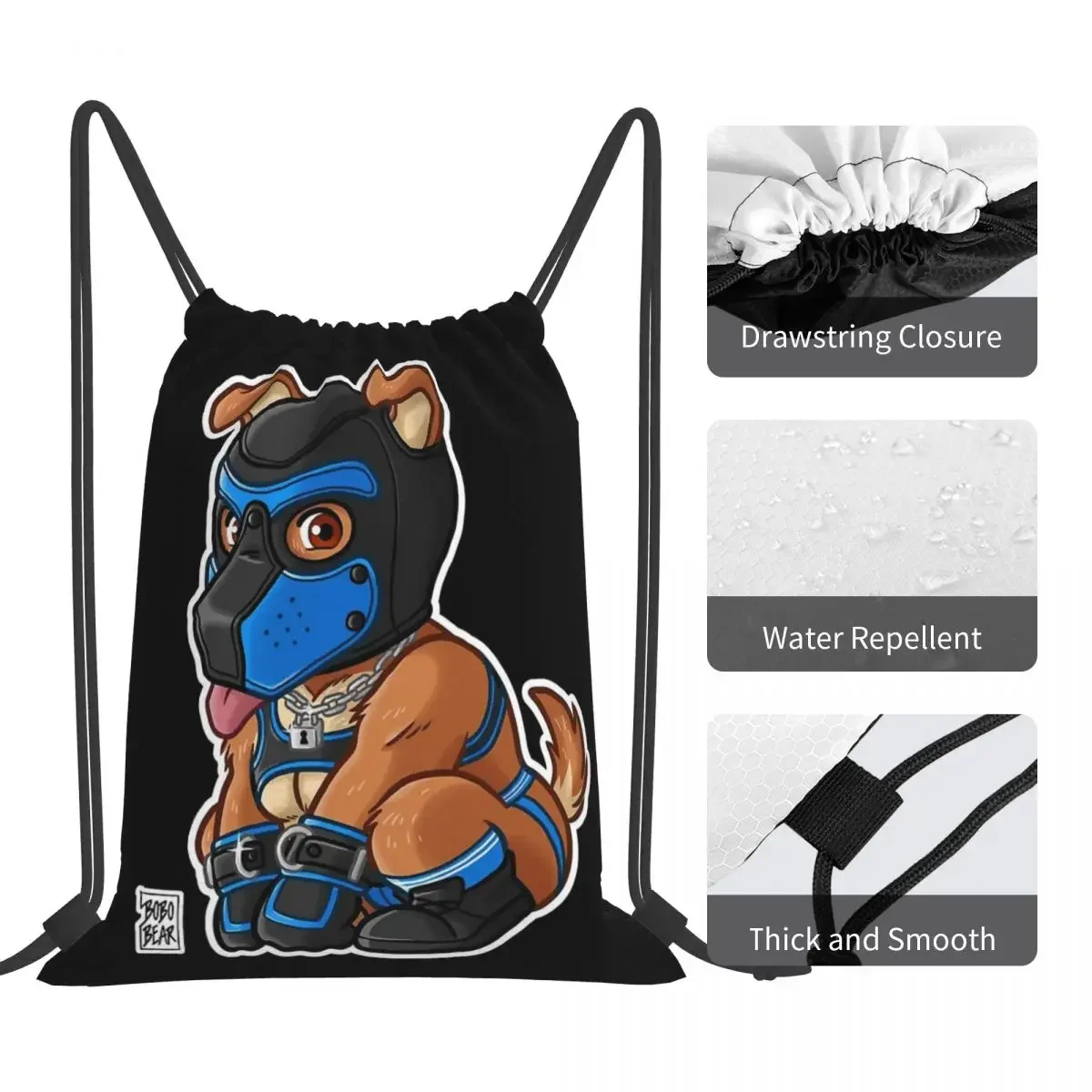 Mochila portátil série Bearzoo, brincalhão cachorro azul máscara, Drawstring Bundle Pocket, bolsa de esportes para estudantes de viagem