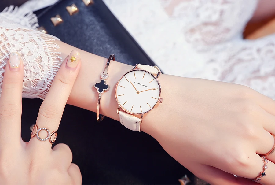 HANNAH MARTIN Top Marke Frauen Wasserdichte Armbanduhren 36mm Mode Luxus Ultra Dünne Leder Kreative Rose Gold Damen Uhren – Detail 20