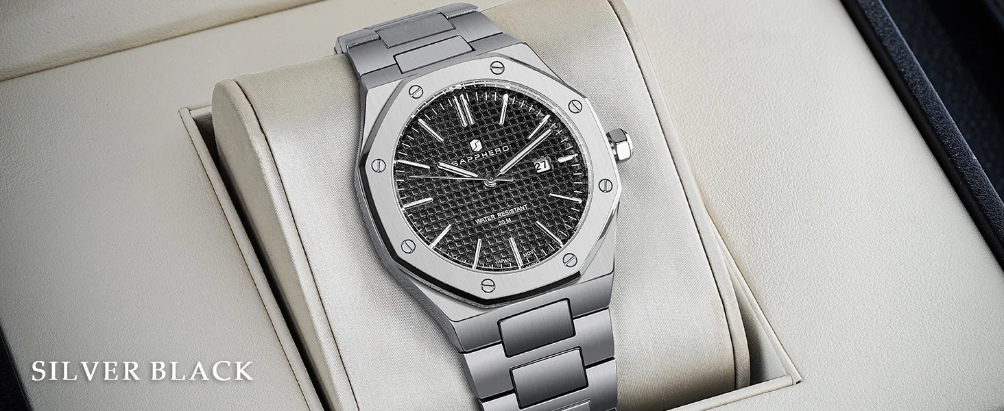 SAPPHERO Herren Analog Uhr, Edelstahl hochpräzises Quarzwerk, Datumsanzeige, 50M Wasserdicht, Business Casual Armbanduhr, kratzfest langlebig, perfektes Geschenk für Geburtstag Fest Alltag und Geschäftsanlässe – Detail 13