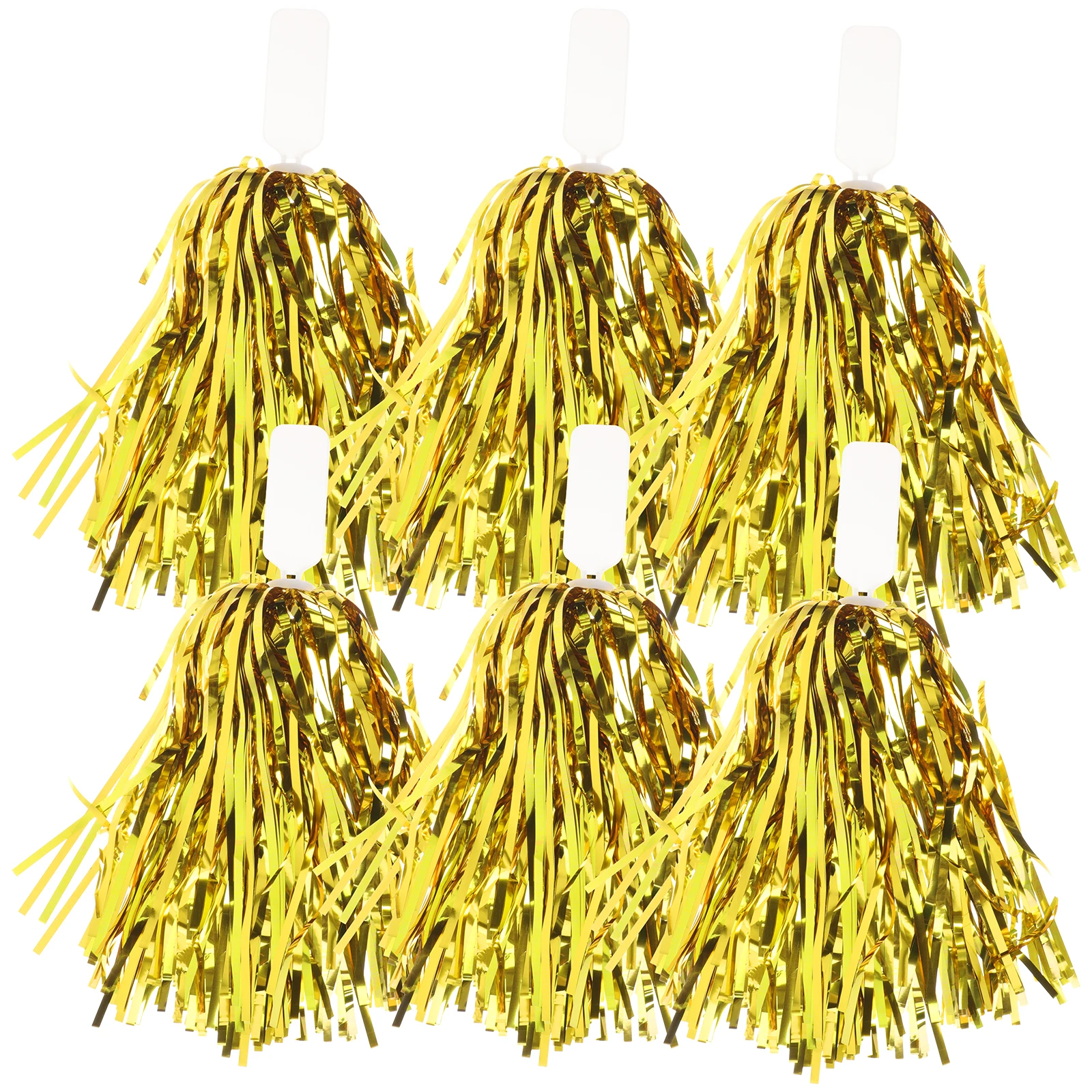 

6pcs Metallic Cheerleading Pom Poms Premium Pe Lightweight Glossy Smooth Handle Bright Colorful Cheerleader Handheld Props For
