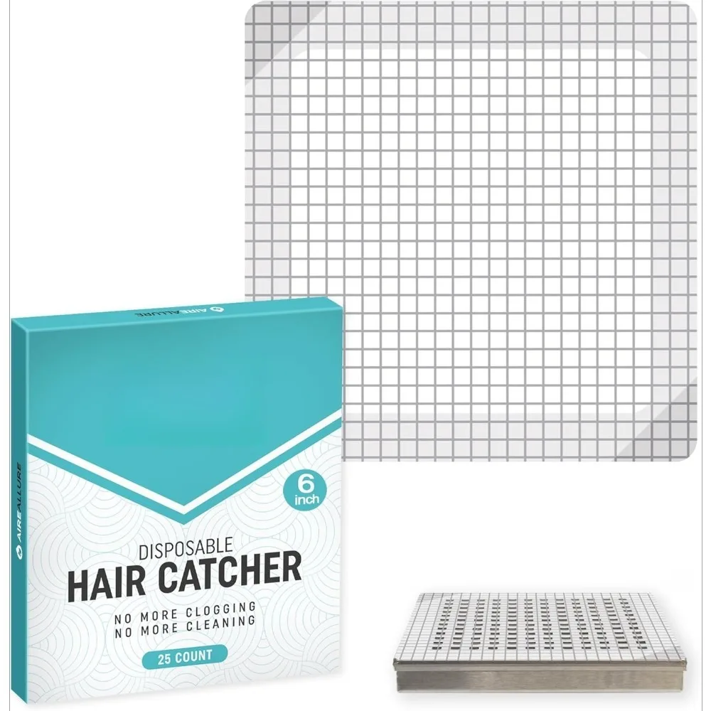 

25 Pack, Disposable Shower Drain Hair Catcher Mesh Stickers, 6 inch, Square