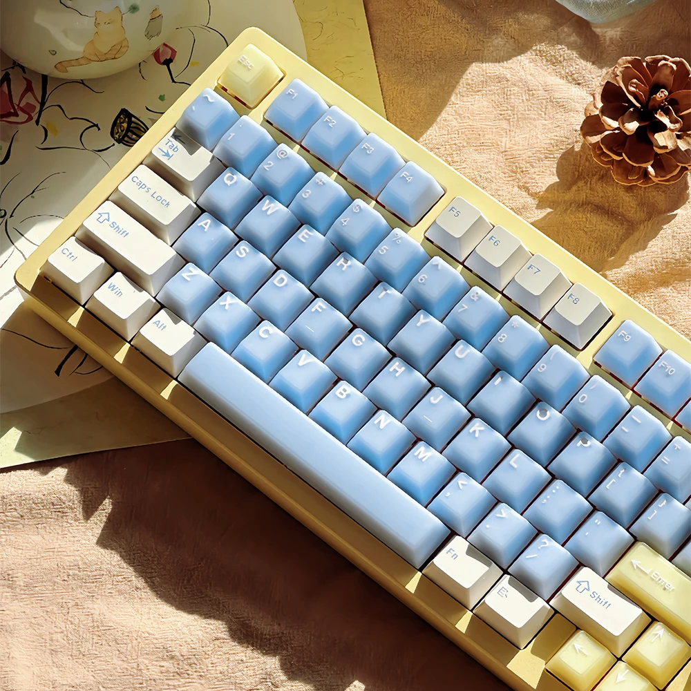 164 Keys Blue Translucent Keycaps PBT PC Double Shot Cherry Profile Large Set Keycaps For Alice Layout Mechanical Keyboard