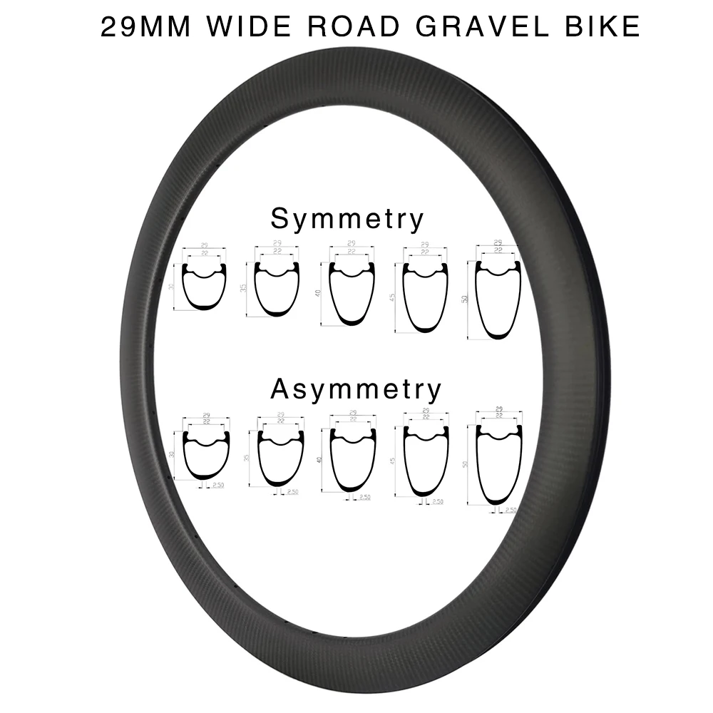 29mm Width Gravel Bike 700c 30/35/40/45/50mm All Road Bicycle Wheel Carbon Tubeless Rim Brake Disc Clincher Symmetry Asymmetry