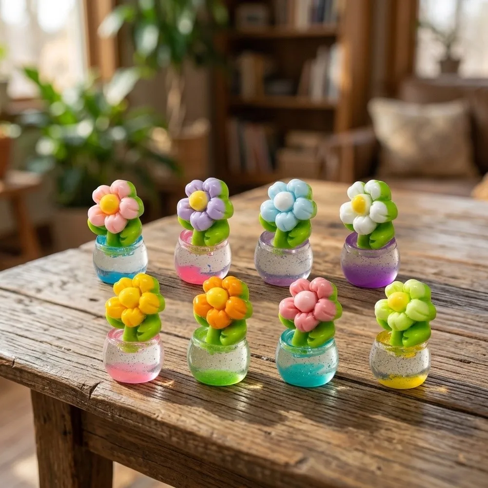 160Pcs Mini=Flower Figurines With For Glitter Pots, Cute Resin Plant Decor For Computer Monitor, Office Desk And Car Dashboard