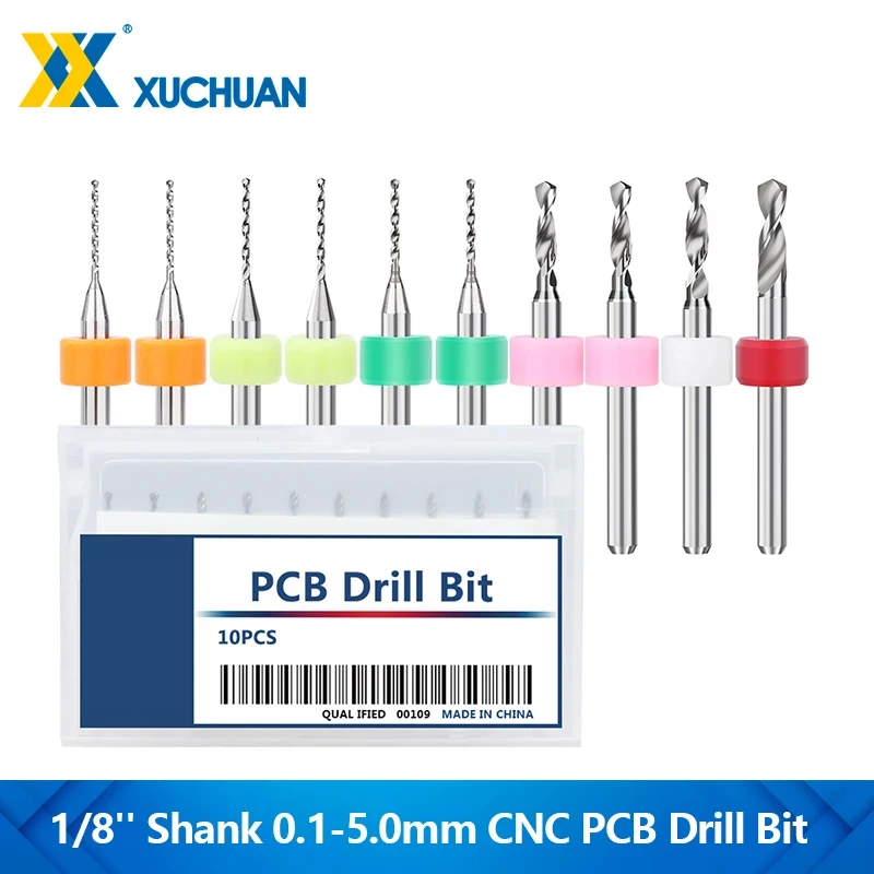 Mini CNC PCB Drill Bit Set 10pcs 0.1-5.0mm Carbide Gun Drill Bit for 1/8'' Shank PCB Printed Circuit Board Hole Drilling Cutter