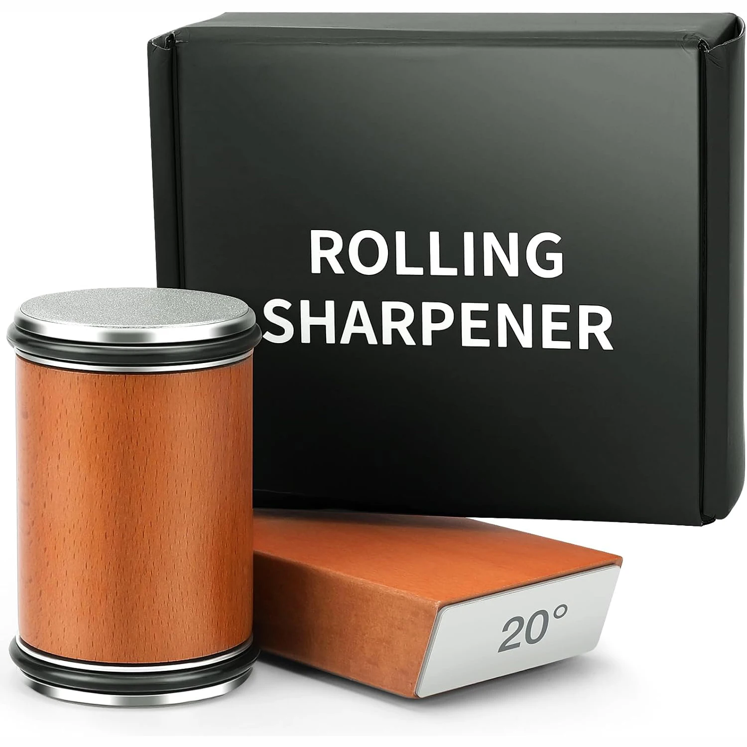 Rolling Knife Sharpener For Straight Edge Knife Sharpener Kit With 15/20° Degree Magnetic Angle For Kitchen Knives Whetstone Set