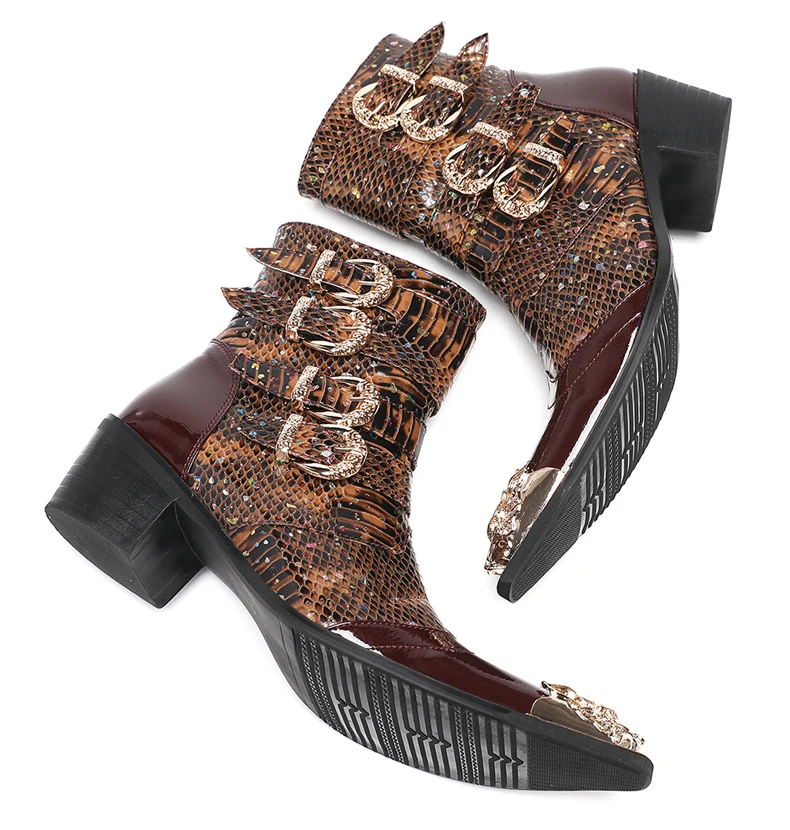 Neue Punk Stil Niet Gürtel Schnalle Dekor Männer Mid-Kalb Stiefel Metall Spitz Spleißen Leder Schuhe Männlich Lace-up Motorrad Stiefel – Detail 15