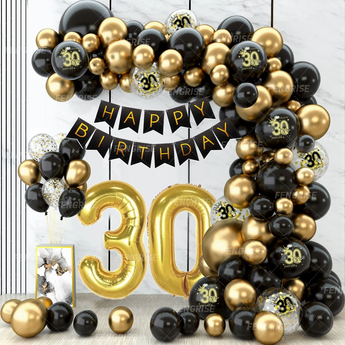 Black Gold Birthday Balloon Garland Arch Kit Banner 18th 30th 40th 50th Birthday Decorations Set Adult Confetti Latex Baloons