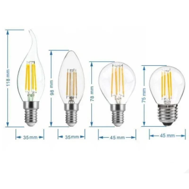 10X G45 C35 ST64 4W 8W 12W E14 E27 LED Filament Bulbs 220V Clear Glass 3000K Retro Edison Bulbs for Pendant Wall Light Decor