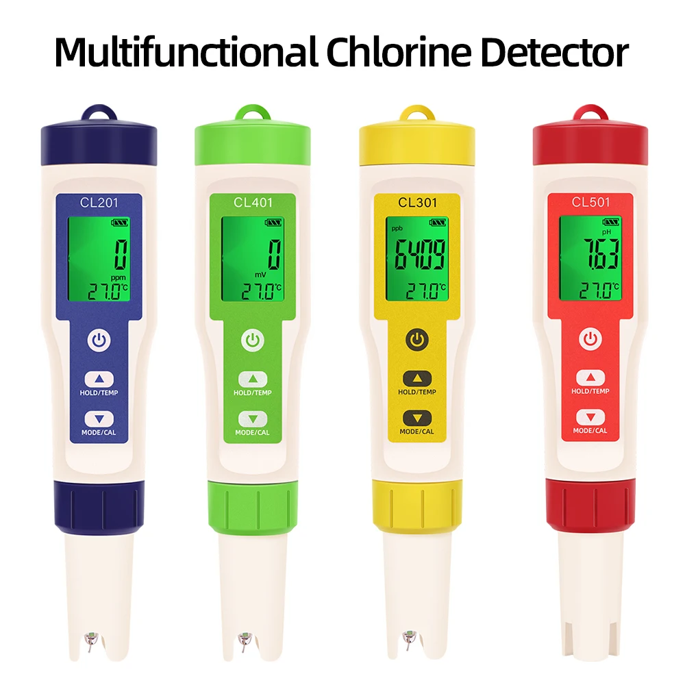 5 in 1 Misuratore di cloro Penna Rilevatore di qualità dell\'acqua PH H2 ORP TEMP CL2 Tester Multi-funzione Spa Piscina Monitor di cloro