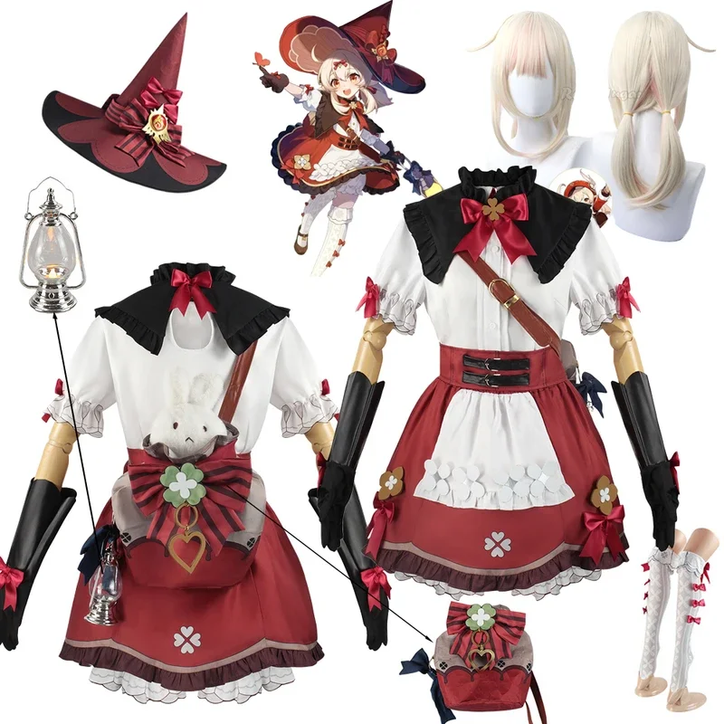

Klee Cosplay Blossoming Starlight New Skin Game Genshin Impact Cosplay Women Red Dress Bag Klee Little Witch Costume Plus Size