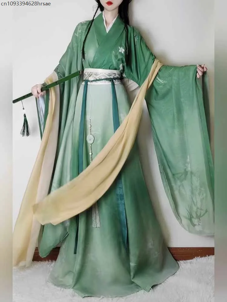 

Ancient Chinese Hanfu Women Carnival Cosplay Costume Photography Party Dress Wide Sleeves Hanfu Green Dress For Women