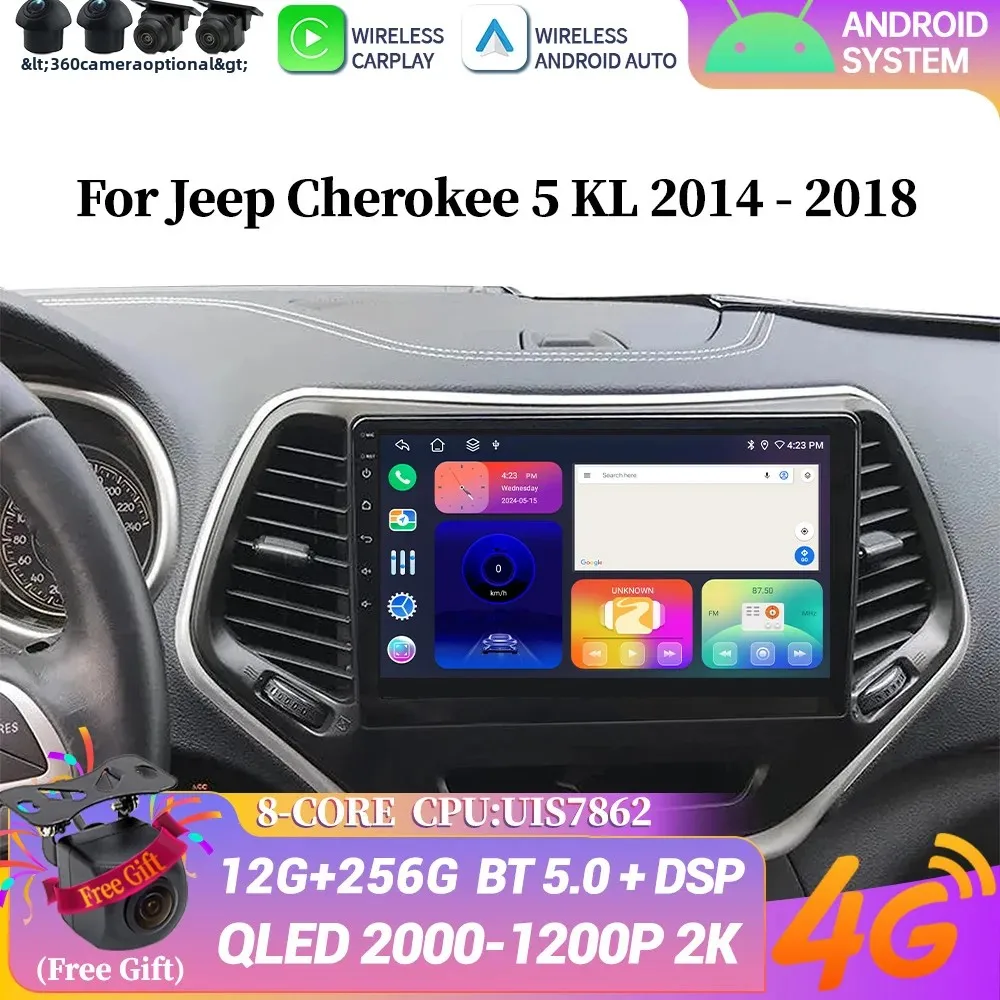 

For Jeep Cherokee 5 KL 2014-2018 Car Radio Multimedia Navigation 4G Stereo Wireless Bluetooth Android Auto Carplay Touch Screen