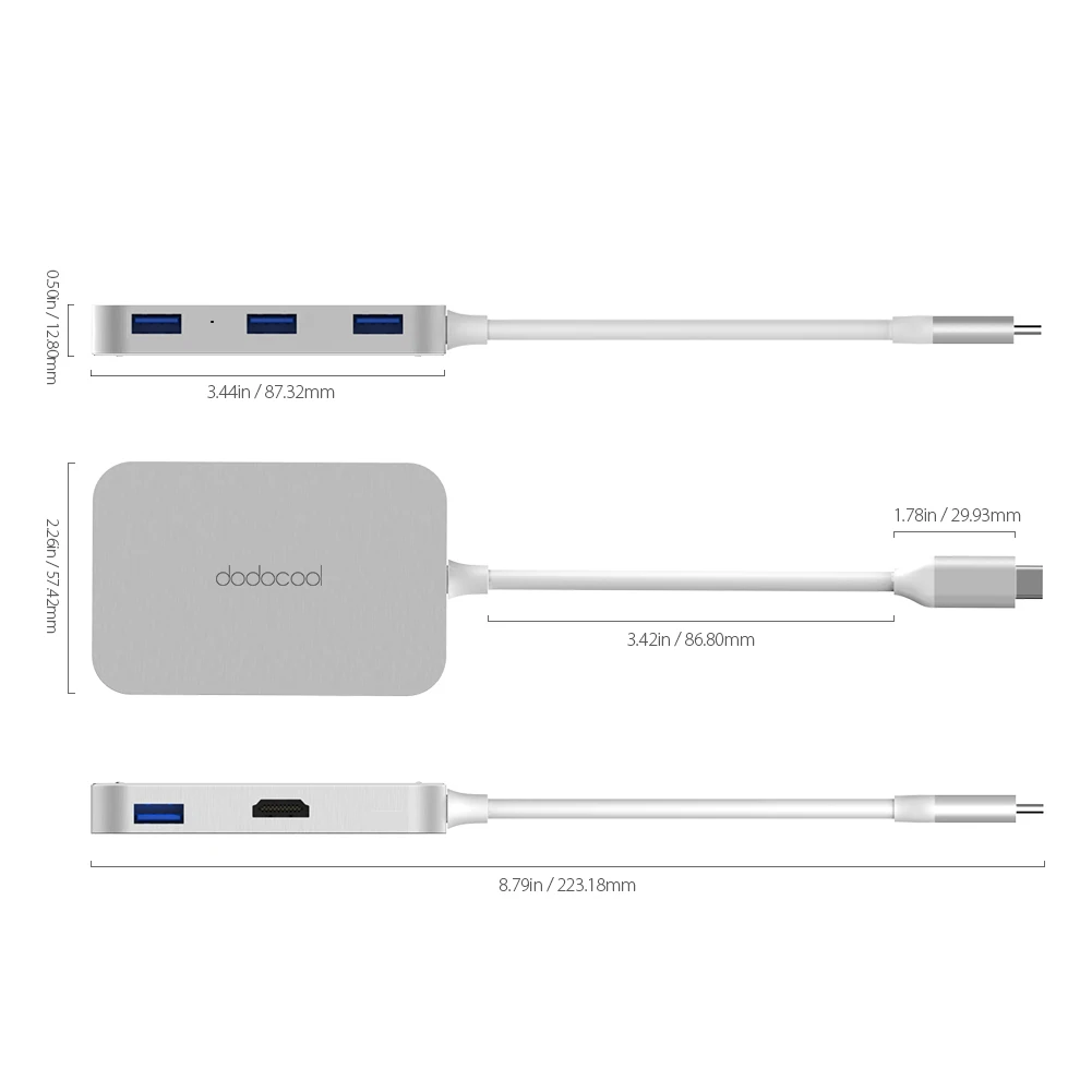 dodocool 5-IN-1 USB Type C Hub for Macbook Pro Huawei MateBook USB C to 4-Port USB 3.0 Hub with 4K HDMI-compatible Output Port