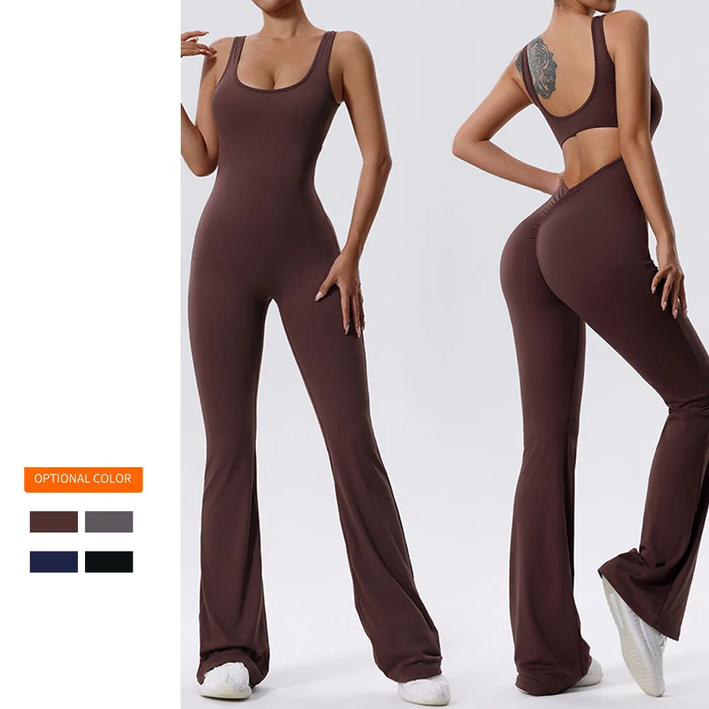 

Комбинезон для йоги со встроенным спортивным бюстгальтером и широкими брюками — бесшовное спортивное боди, мягкий тренировочный купальник для женщин, одежда для фитнеса