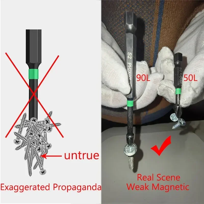 Imagem -04 - Phillips Bit Hex Shank Precisão Chave de Fenda Conjunto Bits para Broca Única Cabeça Magnética Ferramentas Trabalho Profissional 25 50 mm Ph2 10 Peças