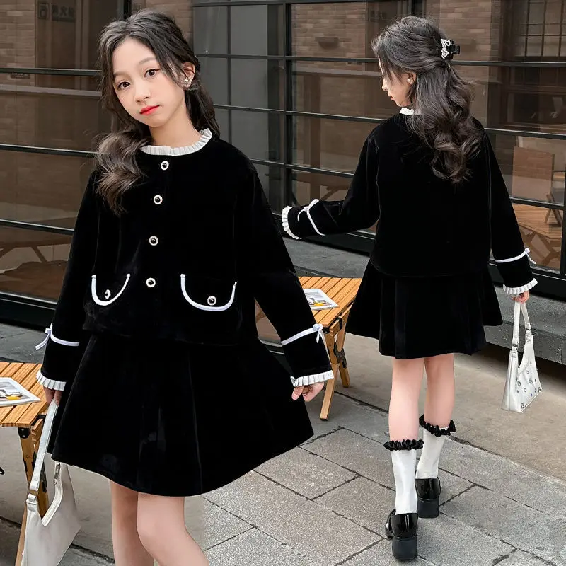 Girls suit skirt spring and autumn new Zhongda children Korean fashion women's style short skirt two-piece set 4Y-17Y