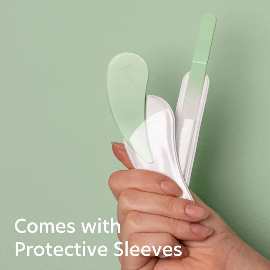 ตะไบเล็บแก้วโค้งสำหรับเล็บธรรมชาติ 2 ชิ้นเครื่องมือเล็บแก้วเช็กในชุดตะไบคริสตัลสีหยกสำหรับเล็บที่เรียบเนียนและแม่นยำ