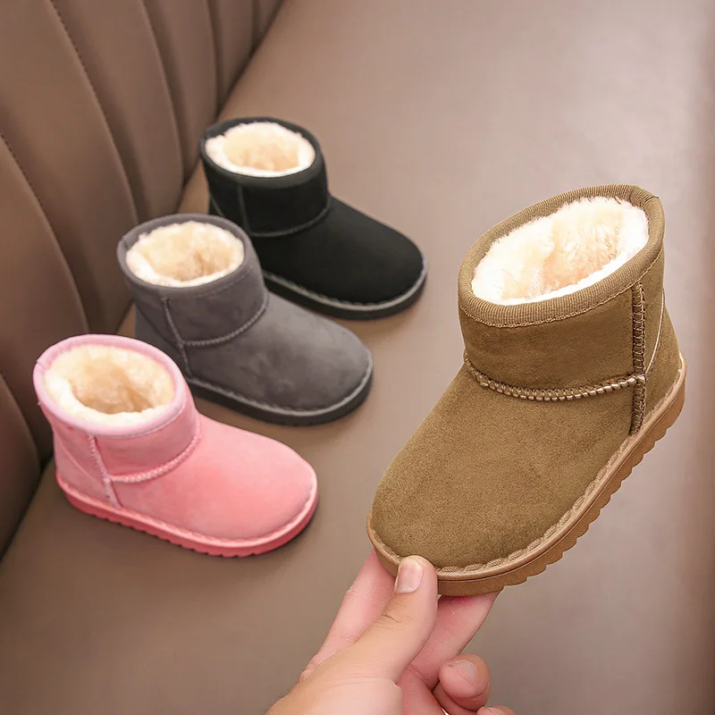 2024 Winter New Snow Boots for Children Anti-slip Outdoor Shoes Fleece Lined Kids Warm Shoes Boys Ankle Boots Girls Boots