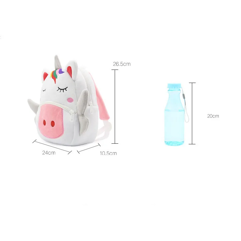 Mini mochila escolar de felpa suave personalizada para niños, mochila escolar con nombre personalizado de unicornio blanco con dibujos de animales bonitos