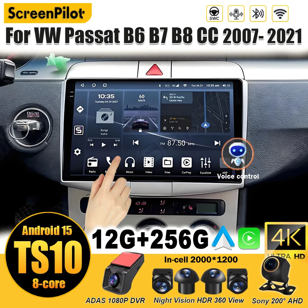 

For Volkswagen VW Passat B6 B7 B8 CC 2007- 2021 Android 15 Car Radio Multimedia Video Player GPS Navigation Touch Screen RDS 5G
