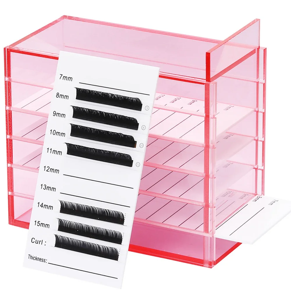 Caja de almacenamiento de extensiones de pestañas, soportes de paletas acrílicas de 5 capas con organizador de pestañas a escala, suministros de herramientas de maquillaje para pestañas postizas